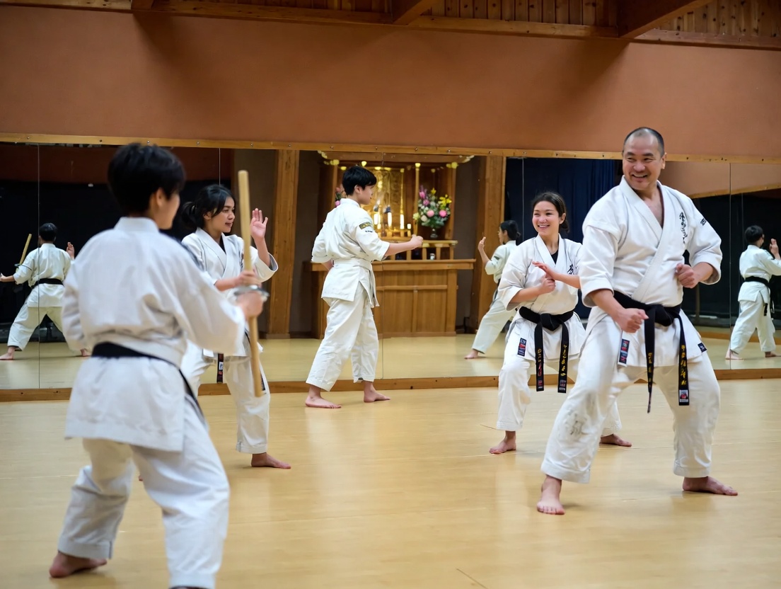 Martial arts training in a dojo