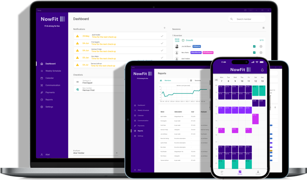 Sessy.app is de perfecte software partner voor het abonneren van nieuwe leden, plannen en boeken van sessies, leden administratie en communicatie, en betalingen innen