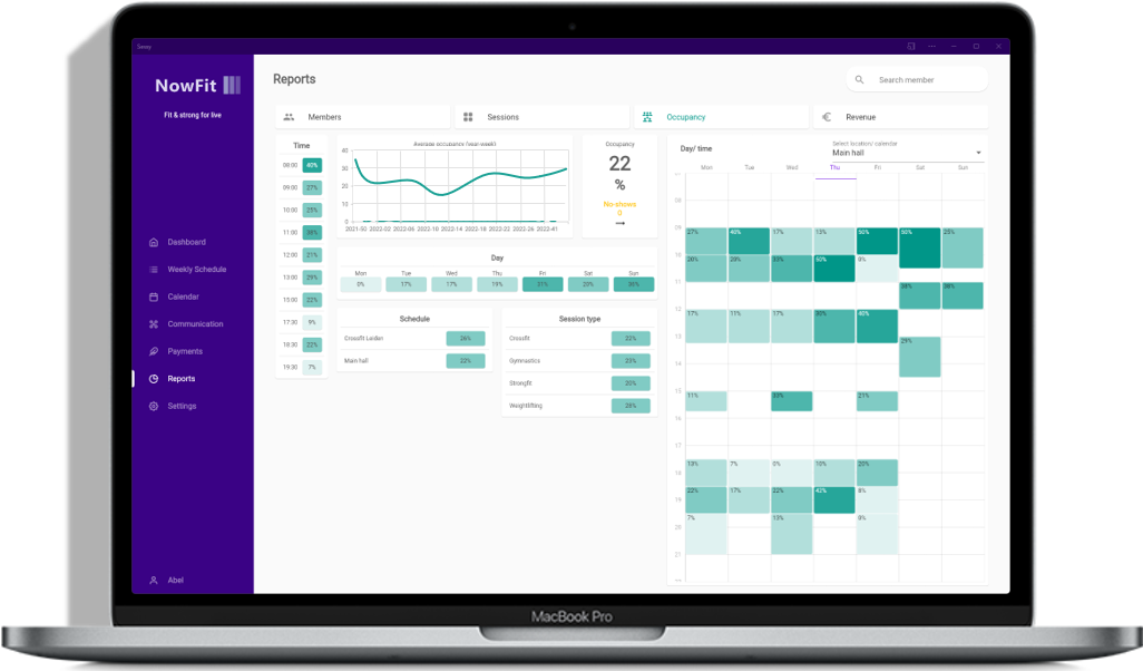 Sessy.app maakt het mogelijk om de bezittingsgraad van sessies te optimaliseren met geautomatiseerde inzichten in populaire dagen, tijden, locaties, en sessie types